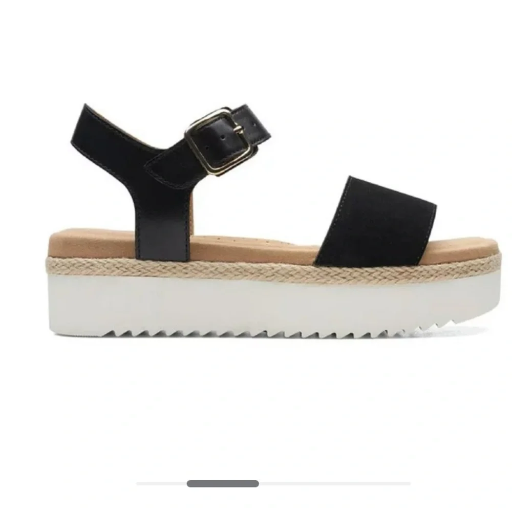 Clarks Black and Tan Platform Sandals - Picture 2 of 6